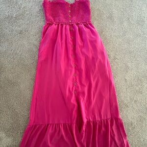 Pink Strapless Maxi Dress with Button Detail